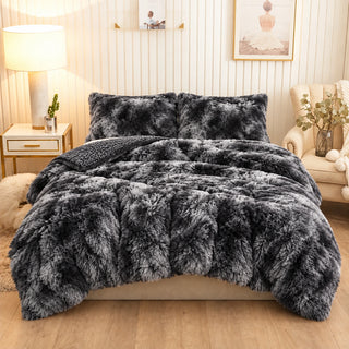 Golden House Shaggy Coverlet Set in charcoal silver, 180 × 240 cm