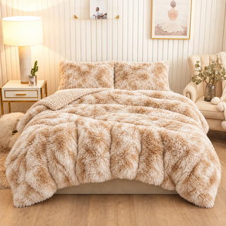Golden House Shaggy Coverlet Set in ivory beige, 180 × 240 cm