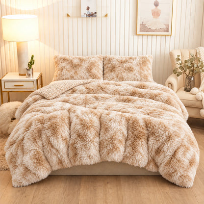 Golden House Shaggy Coverlet Set in ivory beige, 180 × 240 cm