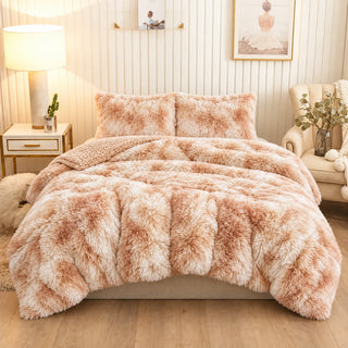 Golden House Shaggy Coverlet Set in peach cream, 180 × 240 cm