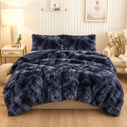 Golden House Shaggy Coverlet Set in navy, 180 × 240 cm