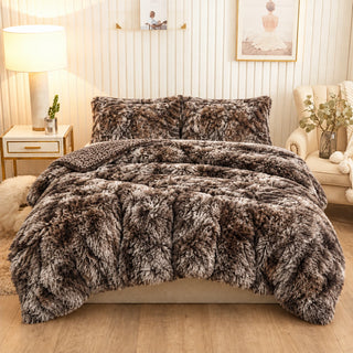 Golden House Shaggy Coverlet Set in brown mix, 180 × 240 cm