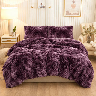 Golden House Shaggy Coverlet Set in plum, 180 × 240 cm