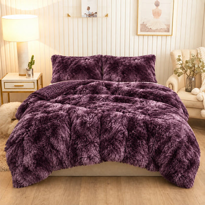 Golden House Shaggy Coverlet Set in plum, 180 × 240 cm
