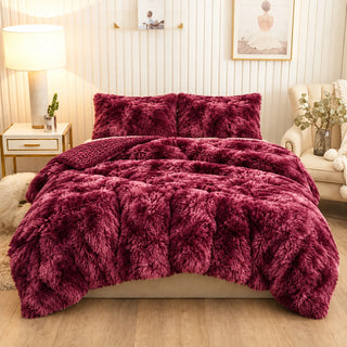 Golden House Shaggy Coverlet Set in burgundy, 180 × 240 cm