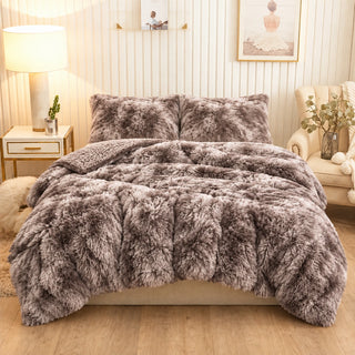 Golden House Shaggy Coverlet Set in taupe, 180 × 240 cm