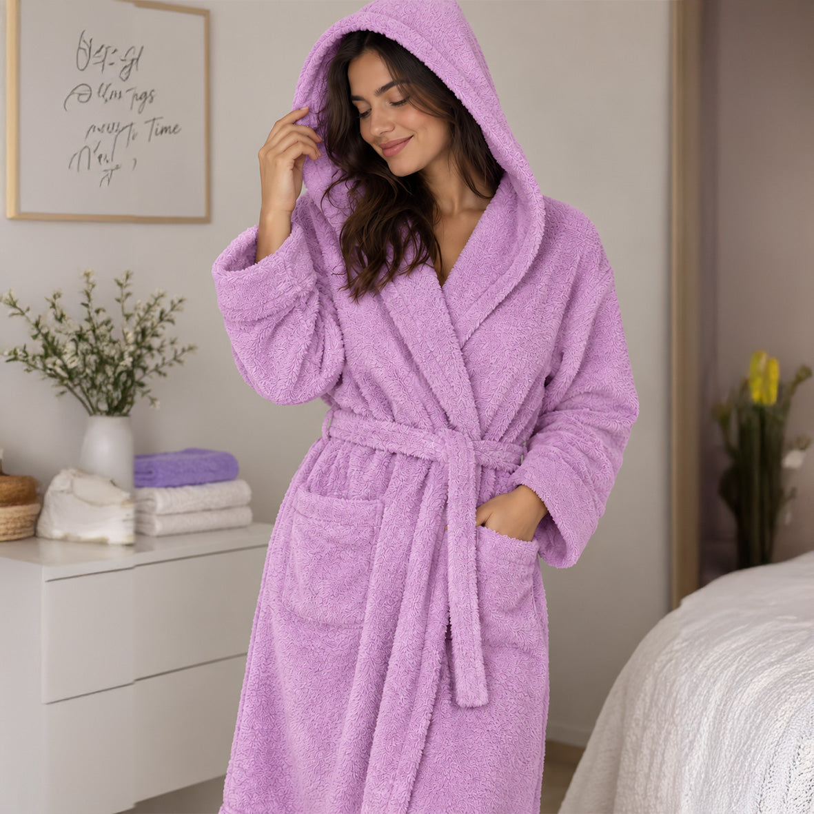 Turkish Cotton Hooded Bathrobe – White