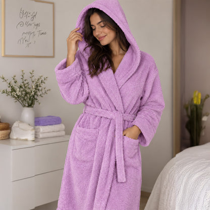 Turkish Cotton Hooded Bathrobe – White