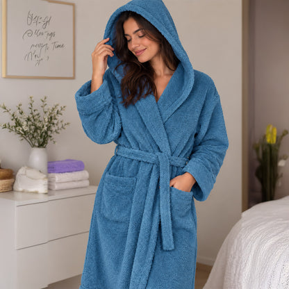 Turkish Cotton Hooded Bathrobe – White