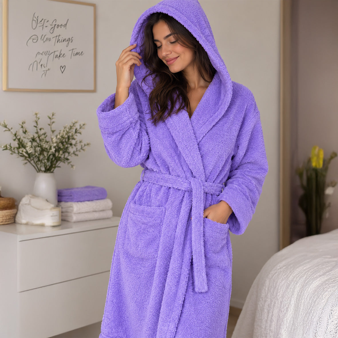 Turkish Cotton Hooded Bathrobe – Pink