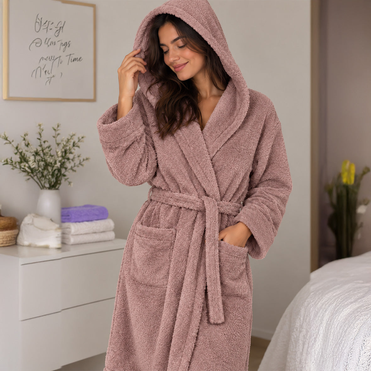 Turkish Cotton Hooded Bathrobe – Lilac